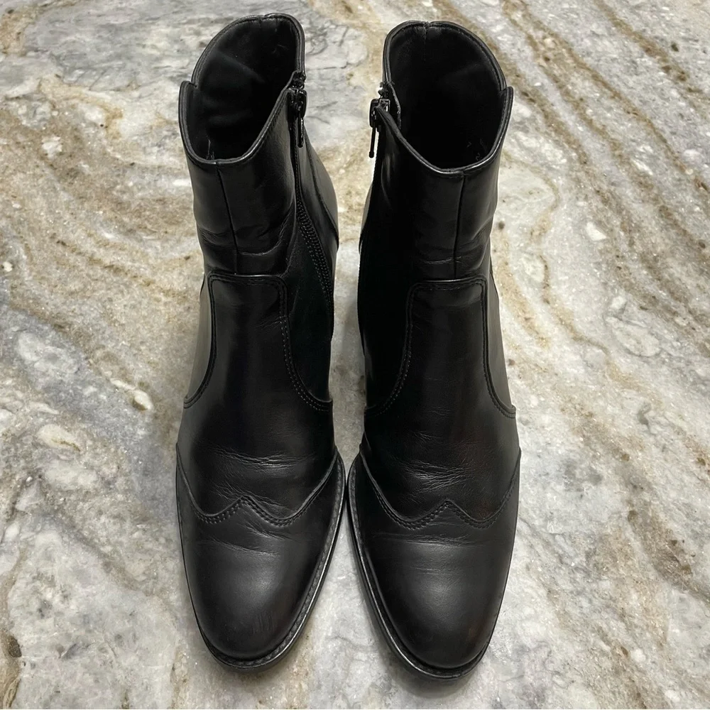 Paul Green Black Leather Boots Pointed Toe 2 inch heel